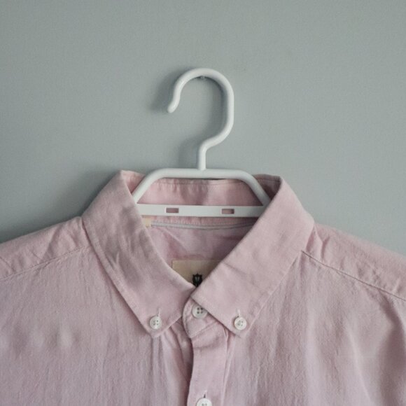 Steel & Jelly Mens Pink Sz M Linen Collared Button Down Short Sleeve Top - Picture 4 of 12